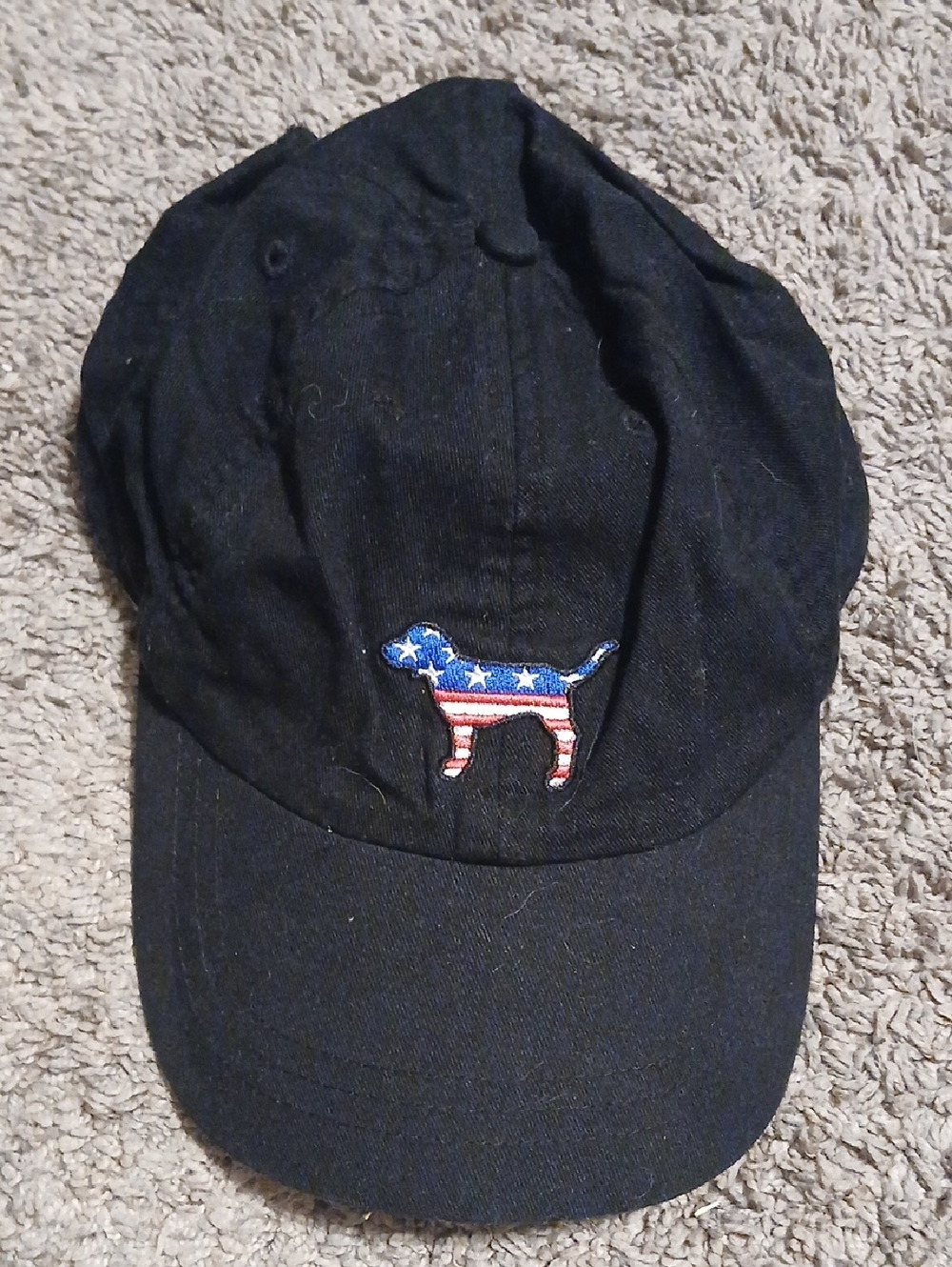 PINK Victoria's Secret Black Baseball Cap with Patriotic Dog Patch